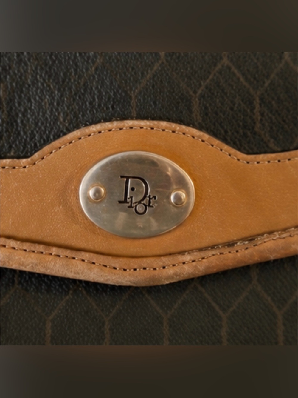 Vintage Christian Dior Honeycomb Canvas & Leather Flap Crossbody Bag - Picture 3 of 5
